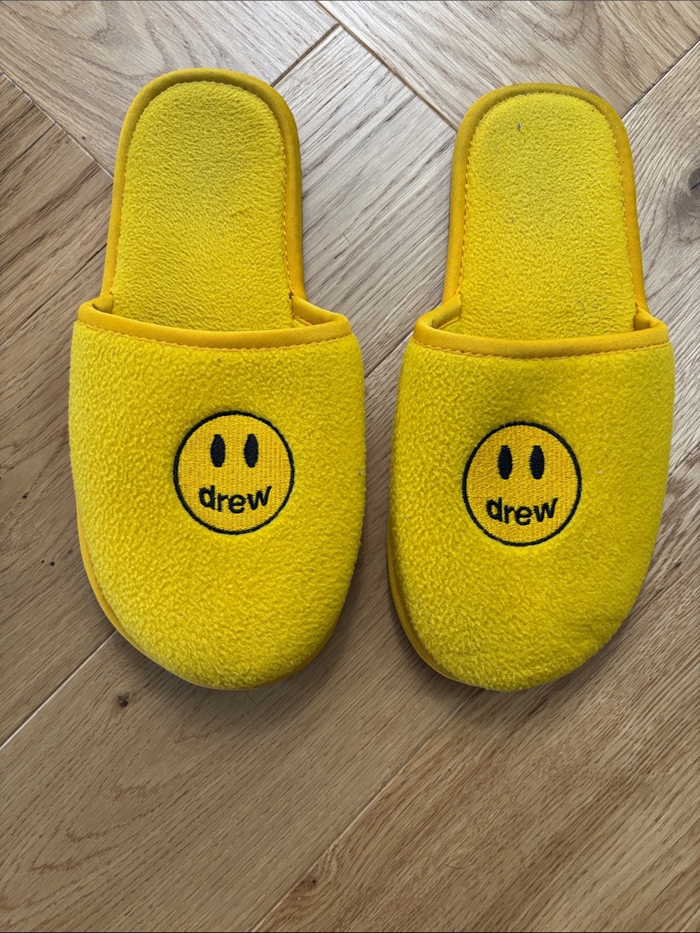 DREW Bright Yellow Slippers with Smiley Logo